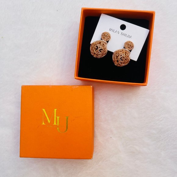 NIB Double sided Rose gold color Filigree ball studs/Front-Back Earrings - Picture 1 of 10